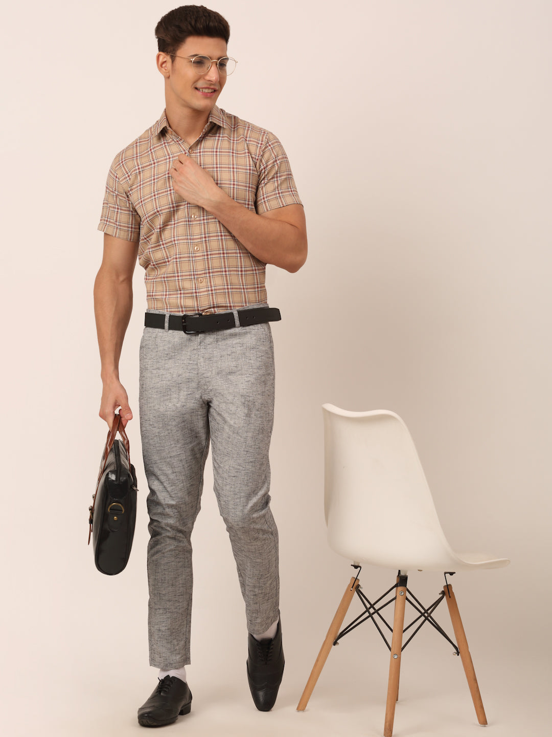 Jainish Men's Cotton Checked Half Sleeve Formal Shirts ( SF 815Brown ) - Distacart