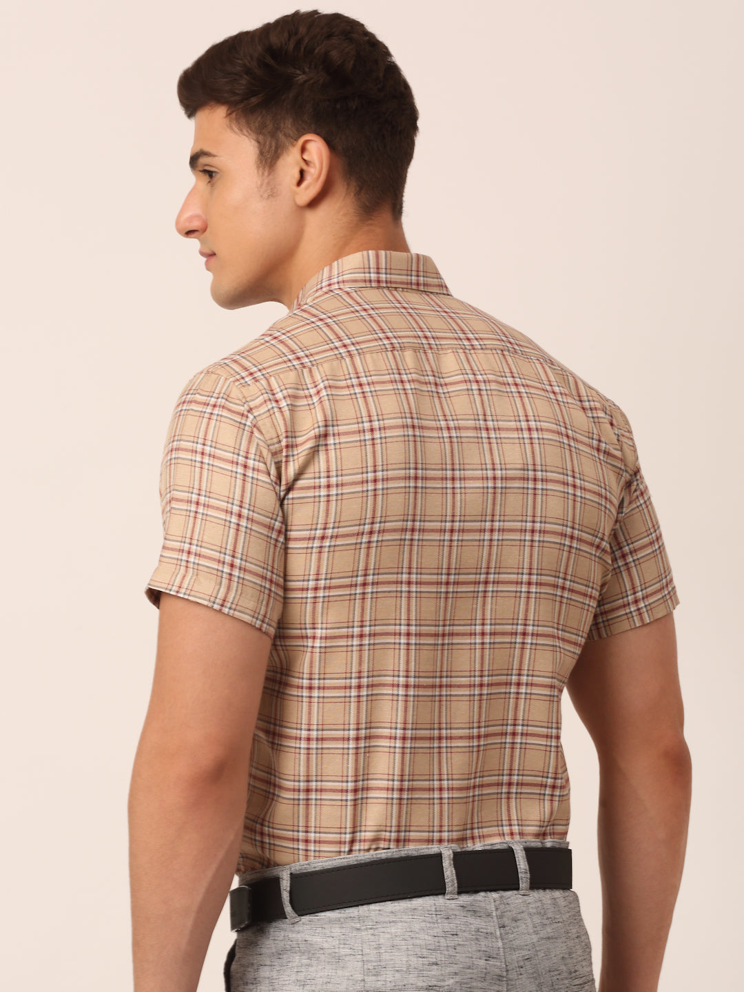 Jainish Men's Cotton Checked Half Sleeve Formal Shirts ( SF 815Brown ) - Distacart