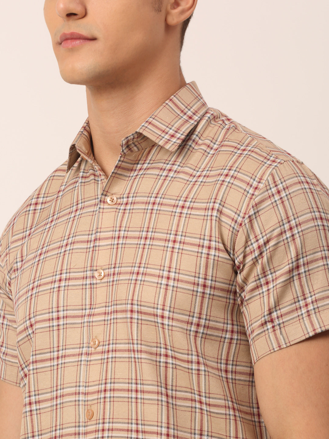 Jainish Men's Cotton Checked Half Sleeve Formal Shirts ( SF 815Brown ) - Distacart