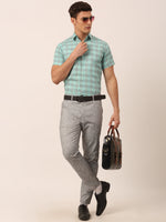 Thumbnail for Jainish Men's Cotton Checked Half Sleeve Formal Shirts ( SF 815Green ) - Distacart