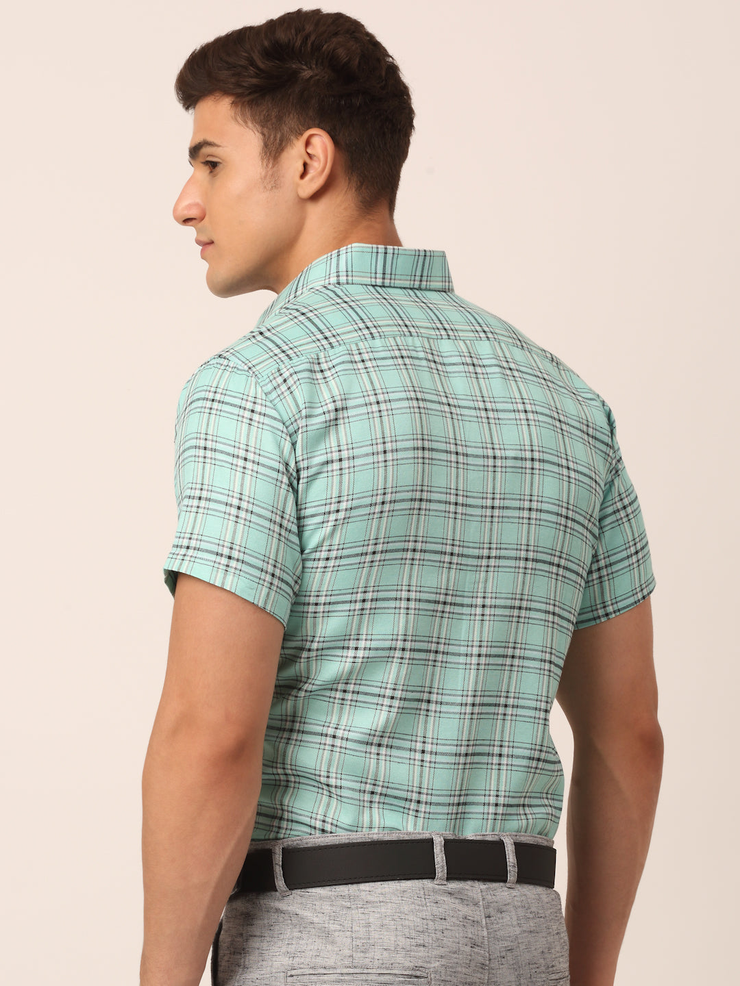 Jainish Men's Cotton Checked Half Sleeve Formal Shirts ( SF 815Green ) - Distacart