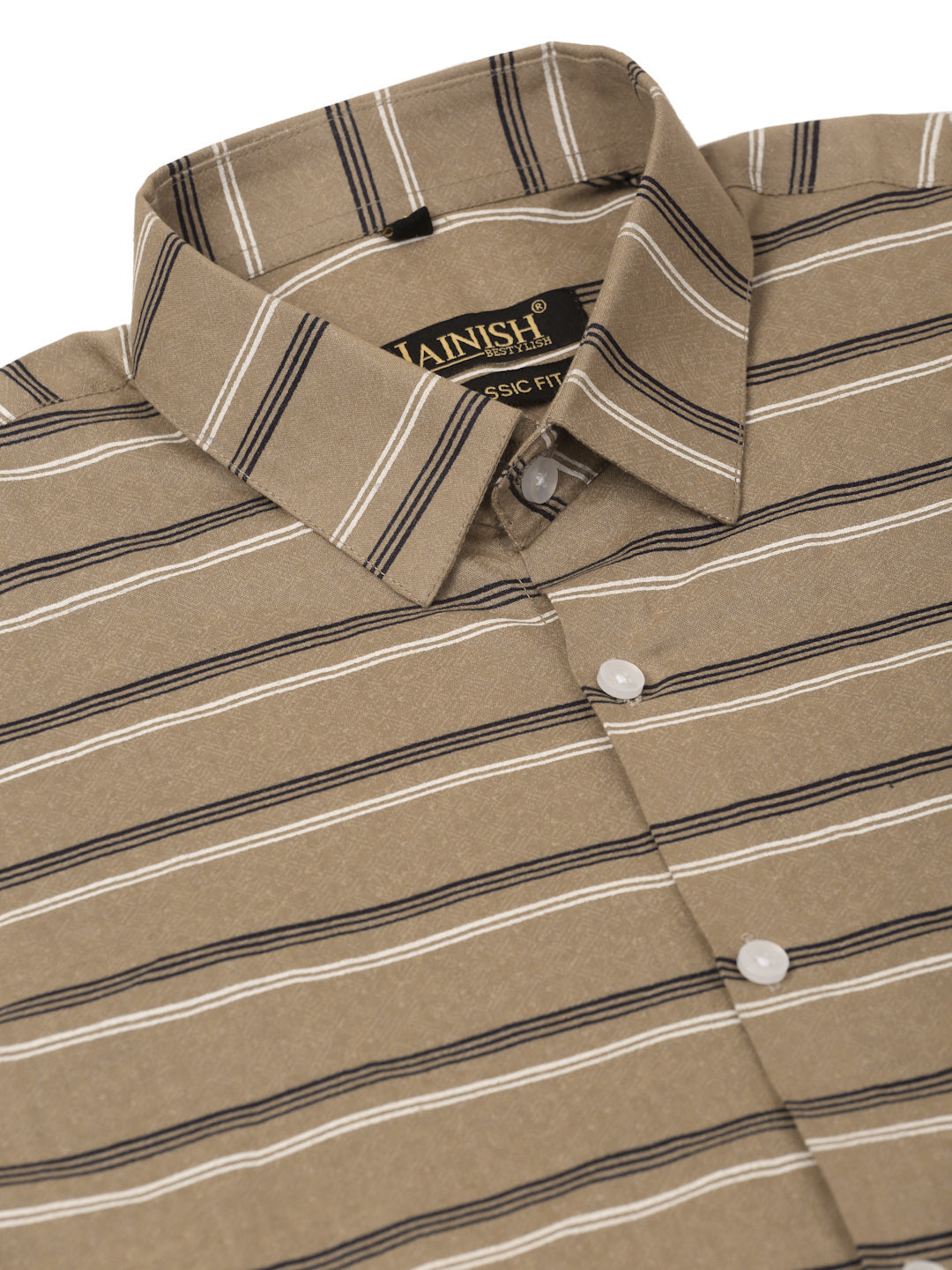 Buy Jainish Men's Cotton Striped Half Sleeve Formal Shirts ( SF 816Brown )  Online at Best Price