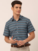 Thumbnail for Jainish Men's Cotton Striped Half Sleeve Formal Shirts ( SF 816Grey ) - Distacart