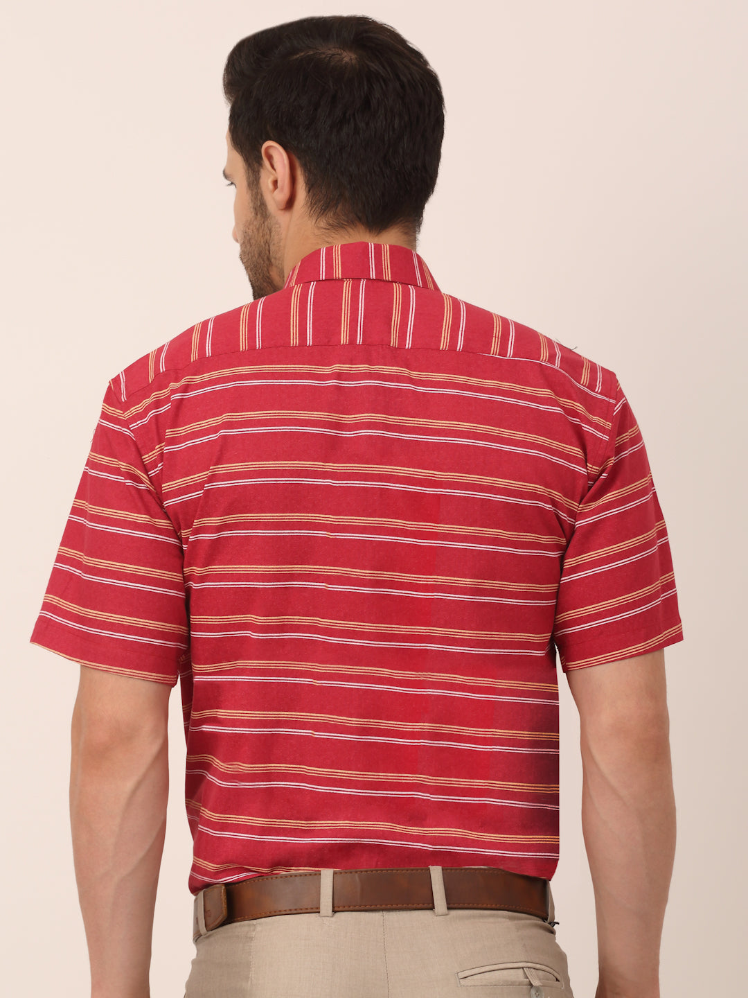 Jainish Men's Cotton Striped Half Sleeve Formal Shirts ( SF 816Maroon ) - Distacart