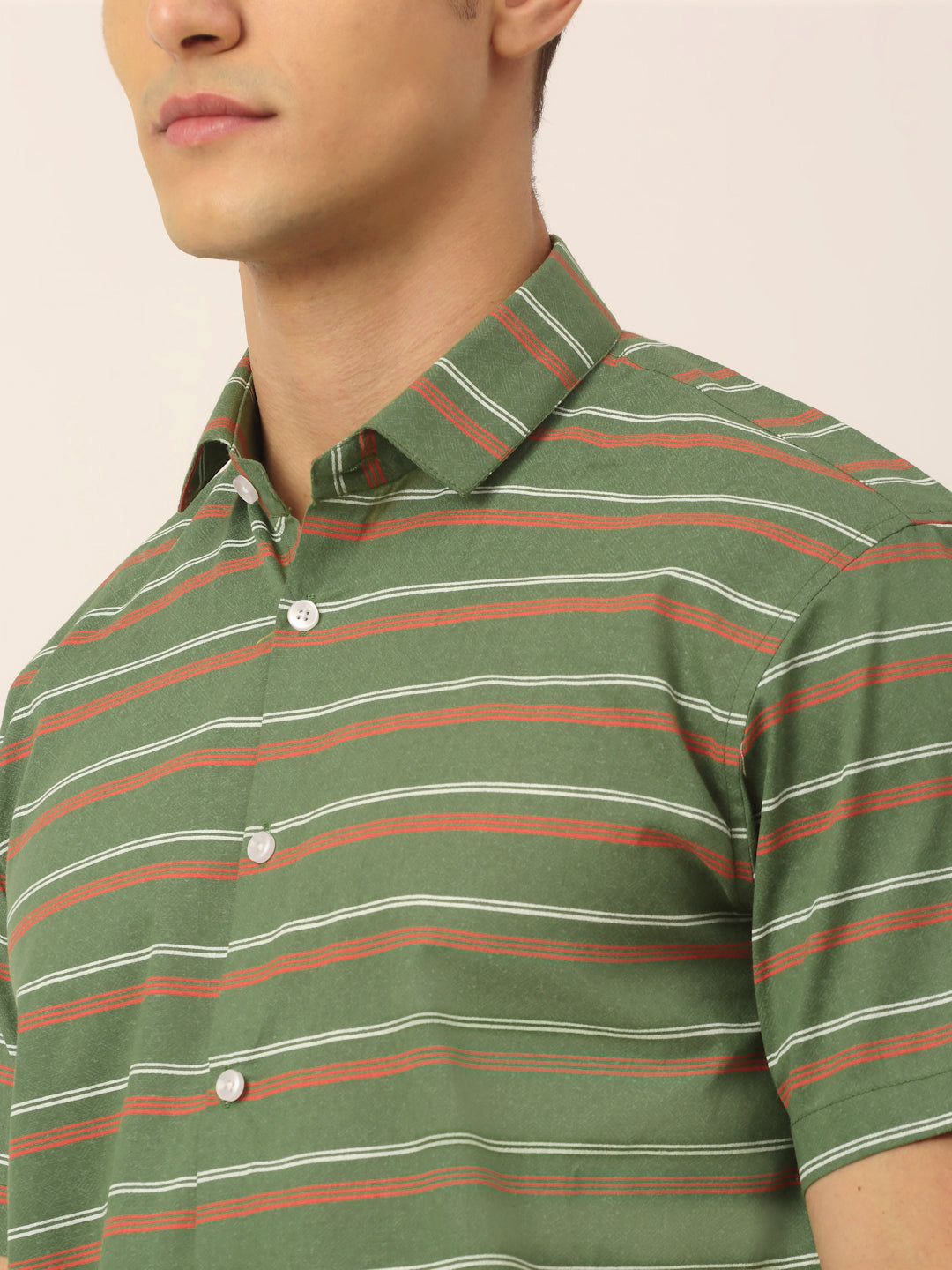 Jainish Men's Cotton Striped Half Sleeve Formal Shirts ( SF 816Olive ) - Distacart
