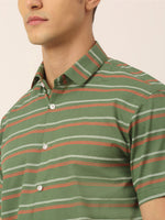 Thumbnail for Jainish Men's Cotton Striped Half Sleeve Formal Shirts ( SF 816Olive ) - Distacart