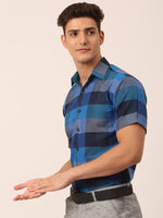 Thumbnail for Jainish Men's Cotton Checked Half Sleeve Formal Shirts ( SF 817Blue ) - Distacart