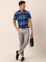 Thumbnail for Jainish Men's Cotton Checked Half Sleeve Formal Shirts ( SF 817Blue ) - Distacart
