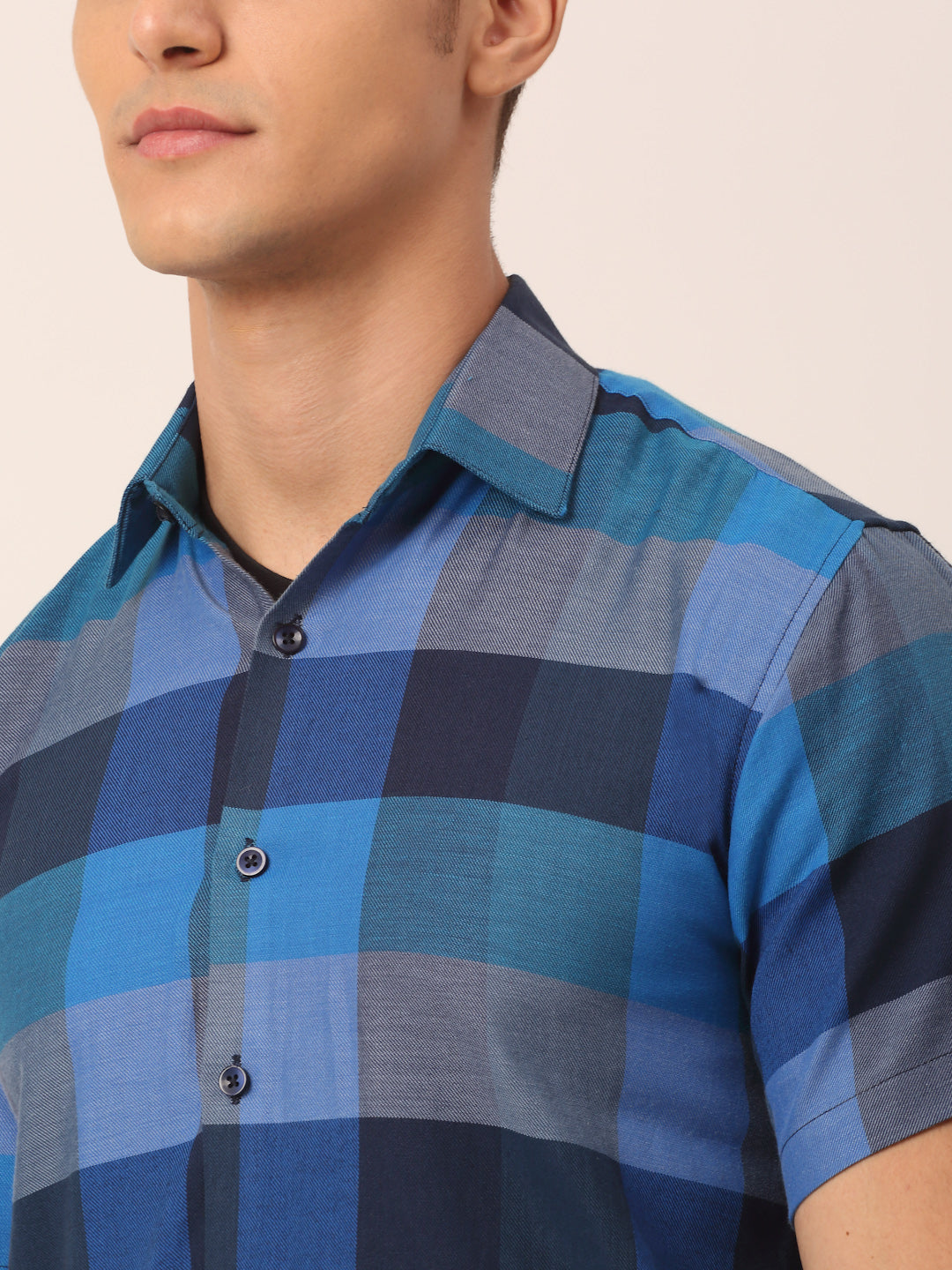 Jainish Men's Cotton Checked Half Sleeve Formal Shirts ( SF 817Blue ) - Distacart