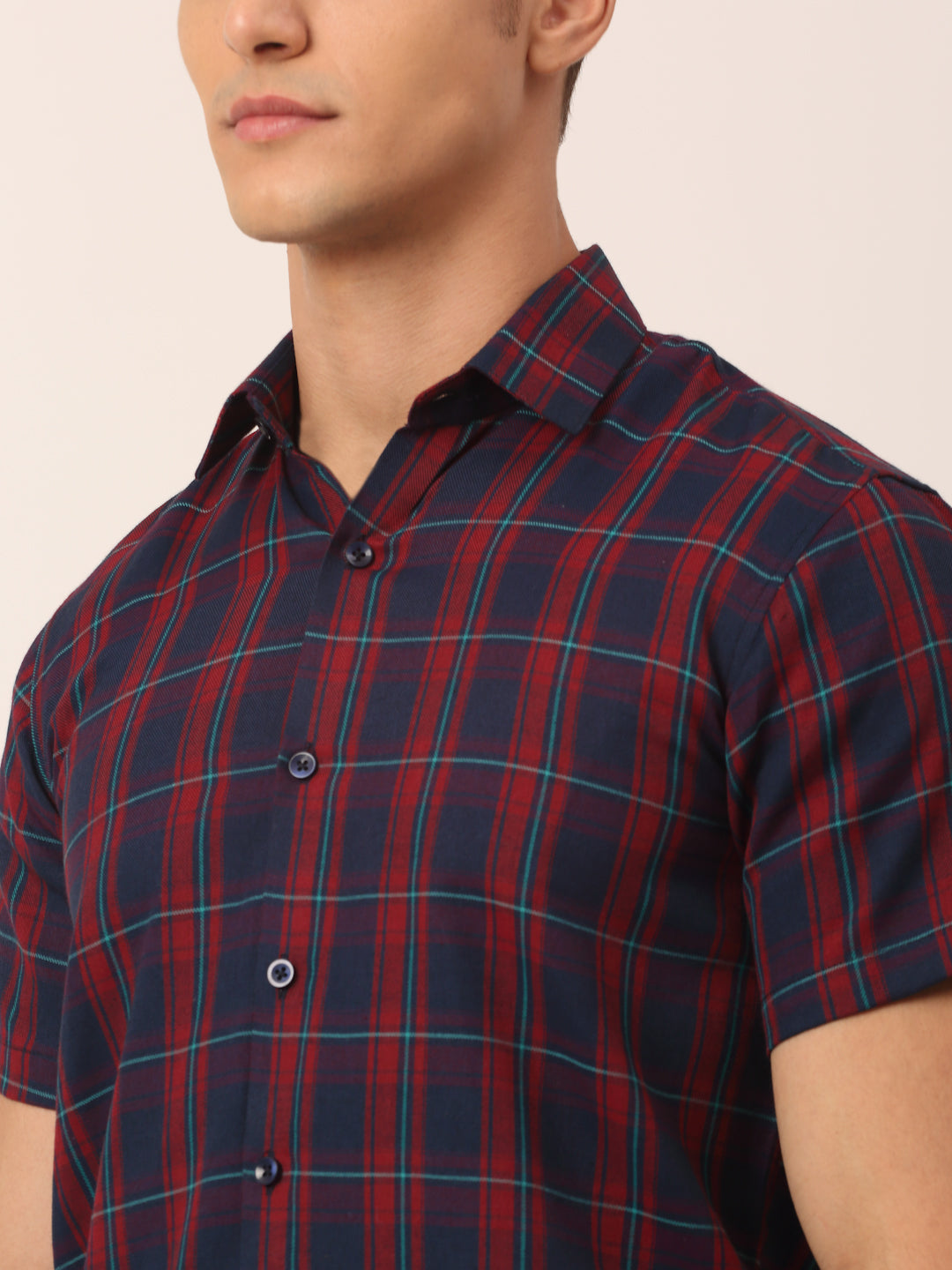 Jainish Men's Cotton Checked Half Sleeve Formal Shirts ( SF 818Red-Blue ) - Distacart
