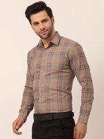 Thumbnail for Jainish Men's Cotton Checked Formal Shirts ( SF 819Brown ) - Distacart