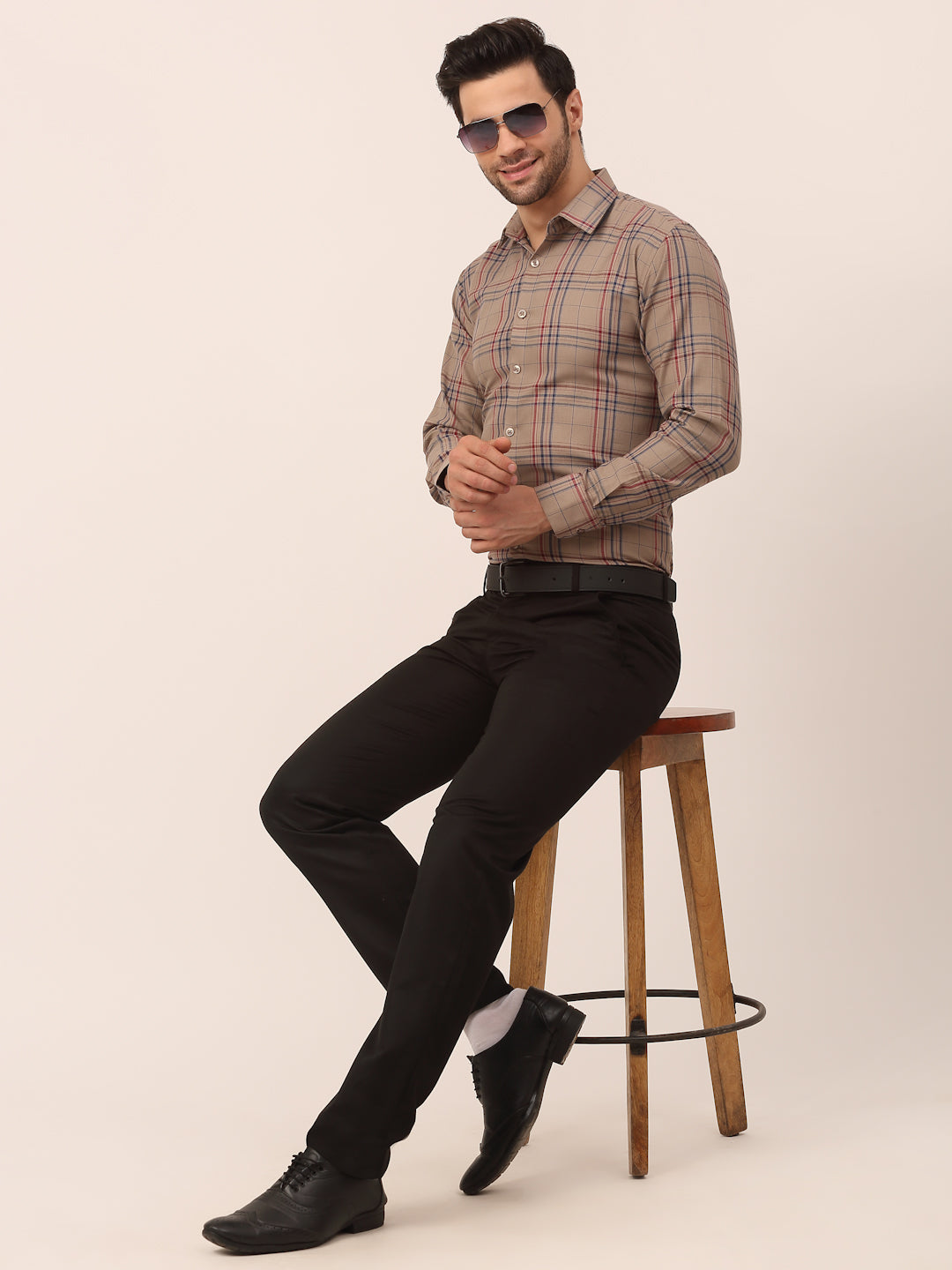 Jainish Men's Cotton Checked Formal Shirts ( SF 819Brown ) - Distacart