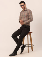 Thumbnail for Jainish Men's Cotton Checked Formal Shirts ( SF 819Brown ) - Distacart
