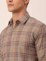 Thumbnail for Jainish Men's Cotton Checked Formal Shirts ( SF 819Brown ) - Distacart