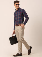 Thumbnail for Jainish Men's Cotton Checked Formal Shirts ( SF 819Navy ) - Distacart
