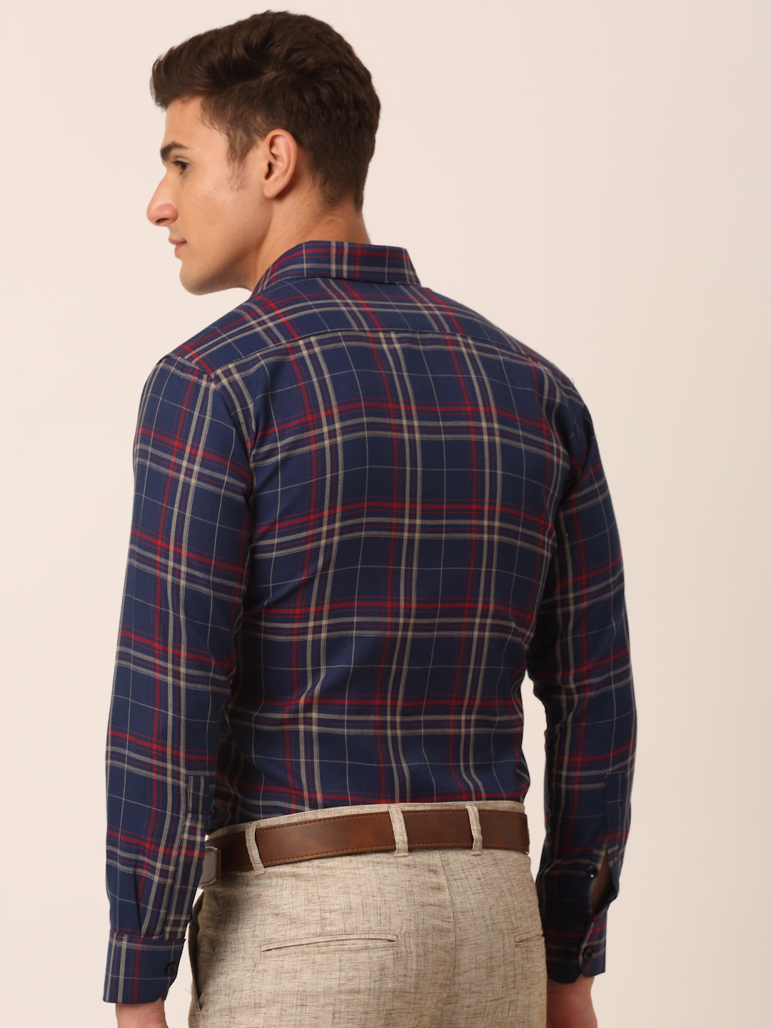 Jainish Men's Cotton Checked Formal Shirts ( SF 819Navy ) - Distacart