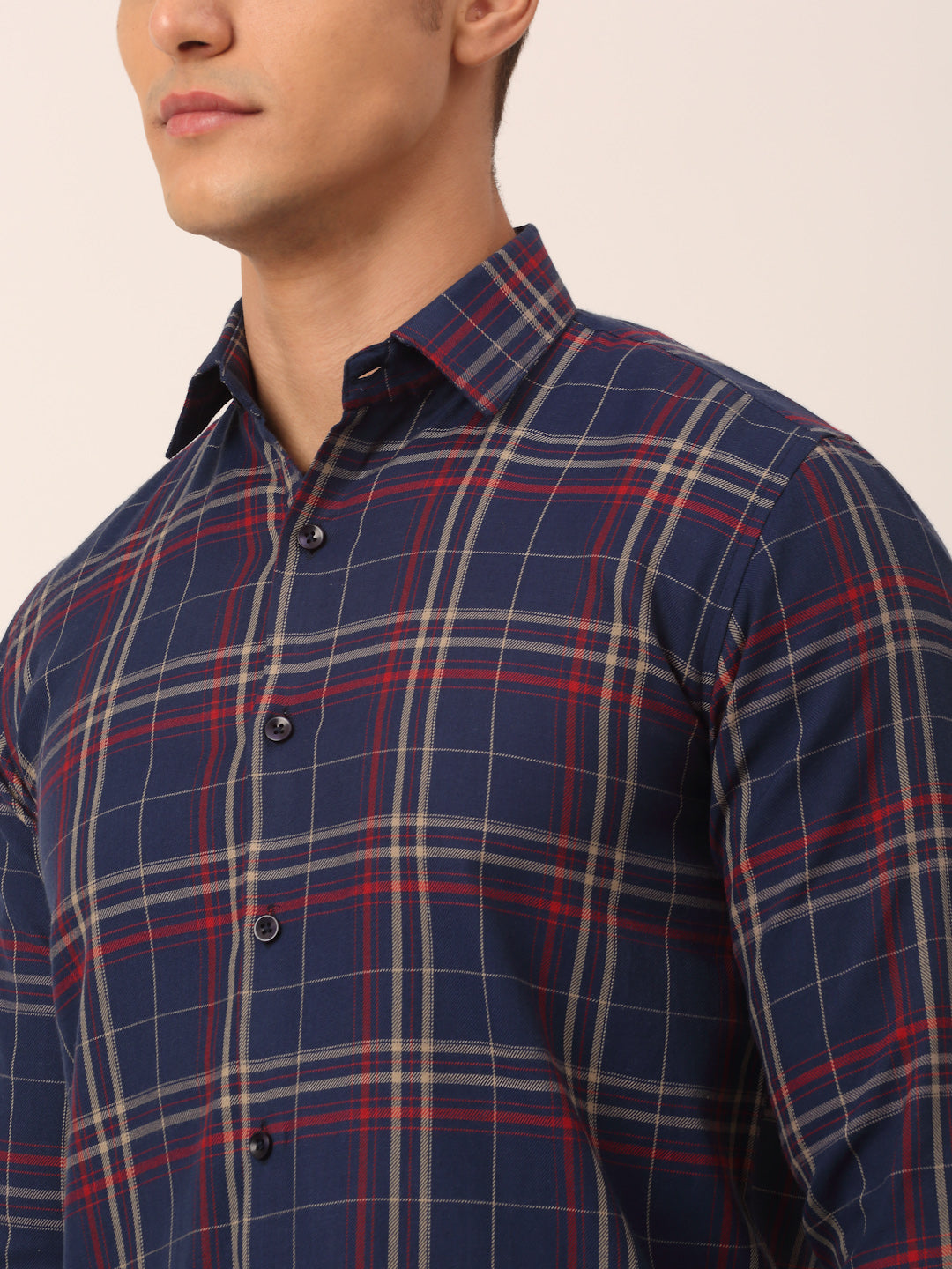 Jainish Men's Cotton Checked Formal Shirts ( SF 819Navy ) - Distacart