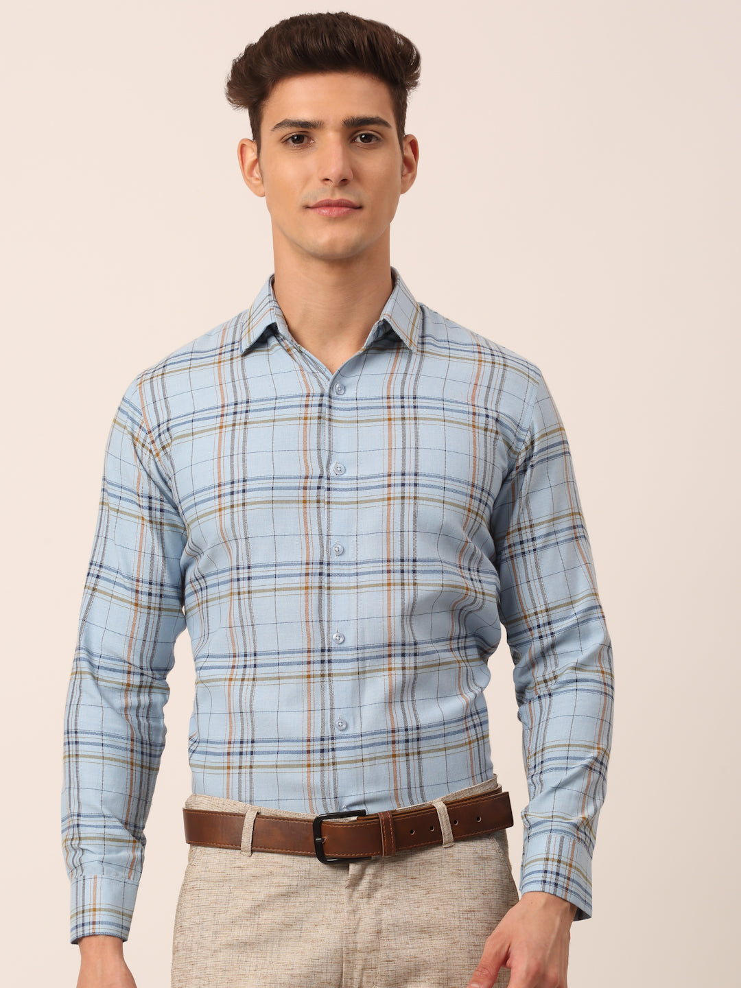 Jainish Men's Cotton Checked Formal Shirts ( SF 819Sky ) - Distacart
