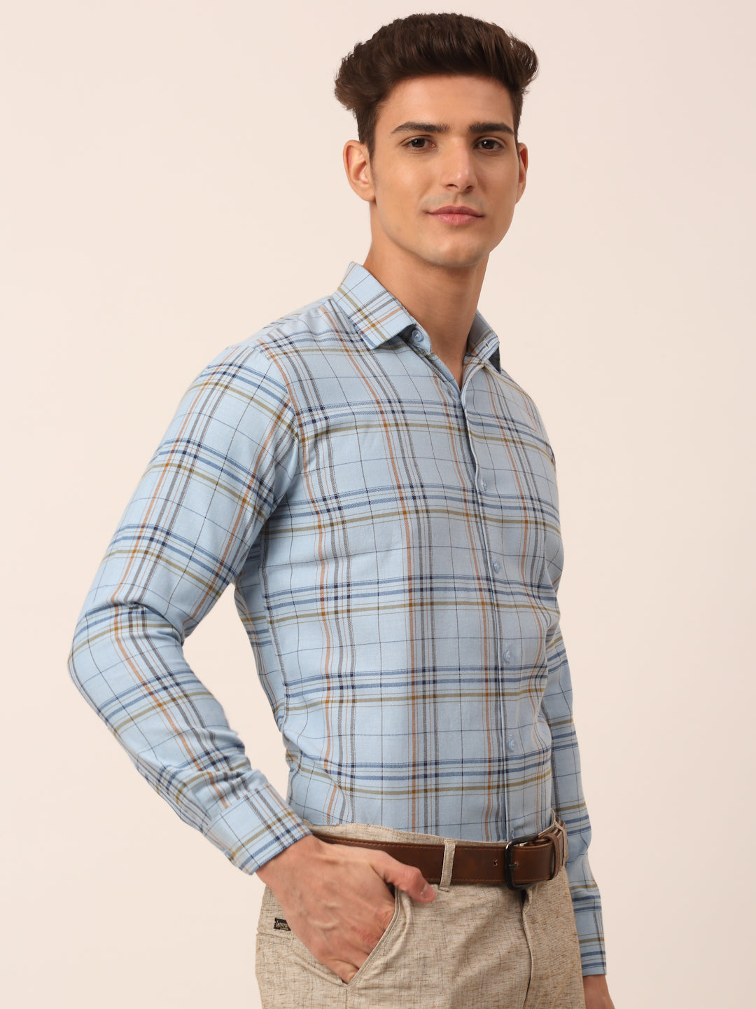 Jainish Men's Cotton Checked Formal Shirts ( SF 819Sky ) - Distacart