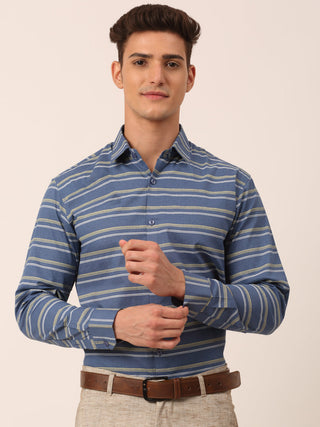 Jainish Men's Cotton Striped Formal Shirts ( SF 820Blue ) - Distacart