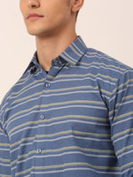 Thumbnail for Jainish Men's Cotton Striped Formal Shirts ( SF 820Blue ) - Distacart