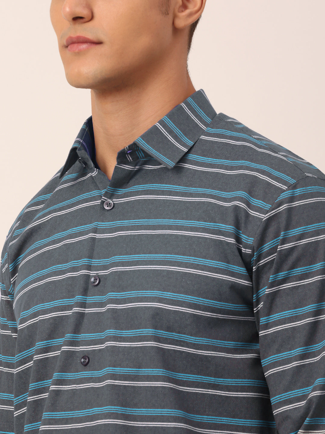 Jainish Men's Cotton Striped Formal Shirts ( SF 820Grey ) - Distacart