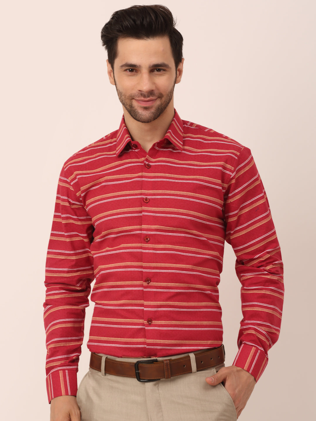 Jainish Men's Cotton Striped Formal Shirts ( SF 820Maroon ) - Distacart
