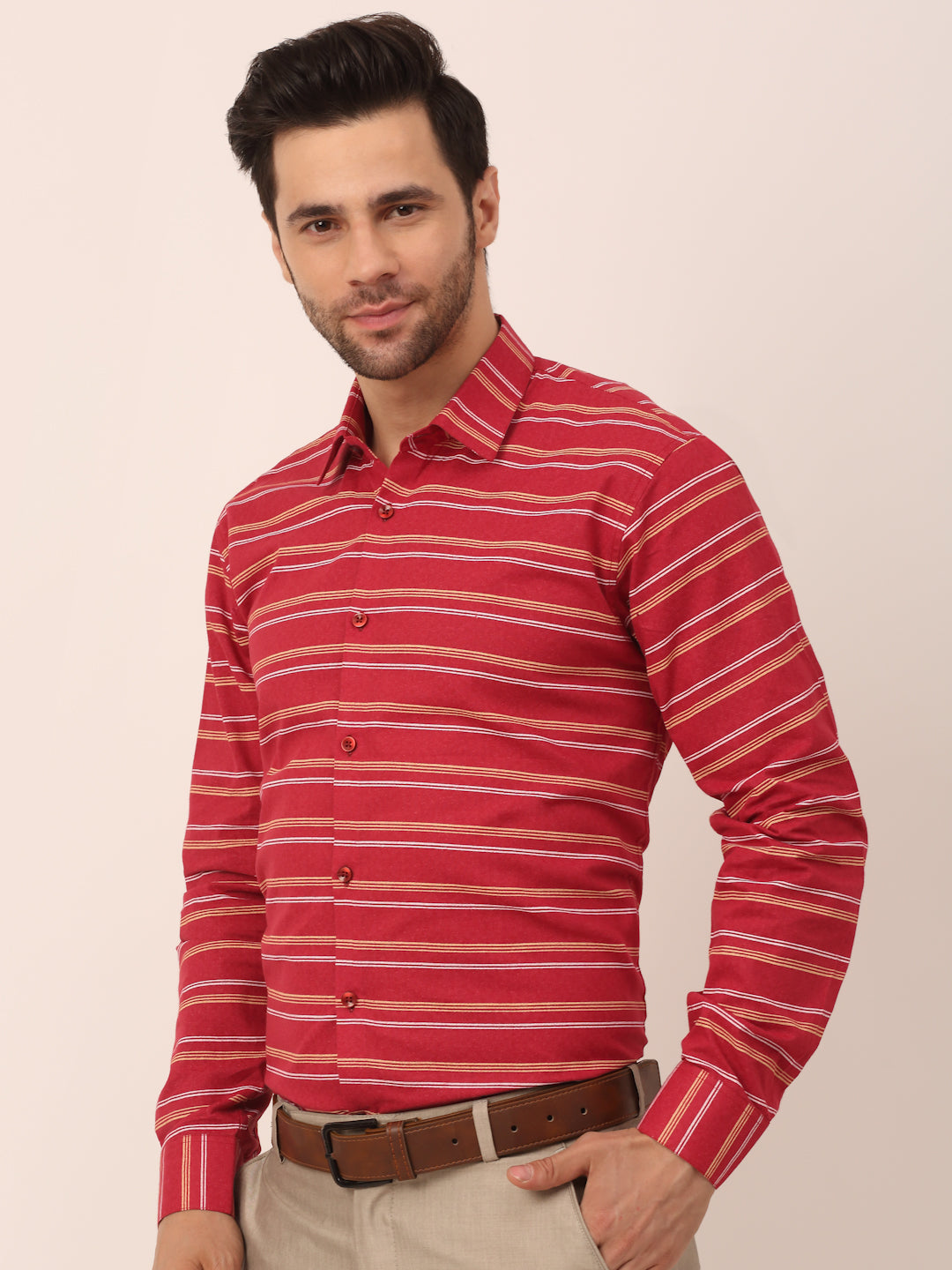 Jainish Men's Cotton Striped Formal Shirts ( SF 820Maroon ) - Distacart