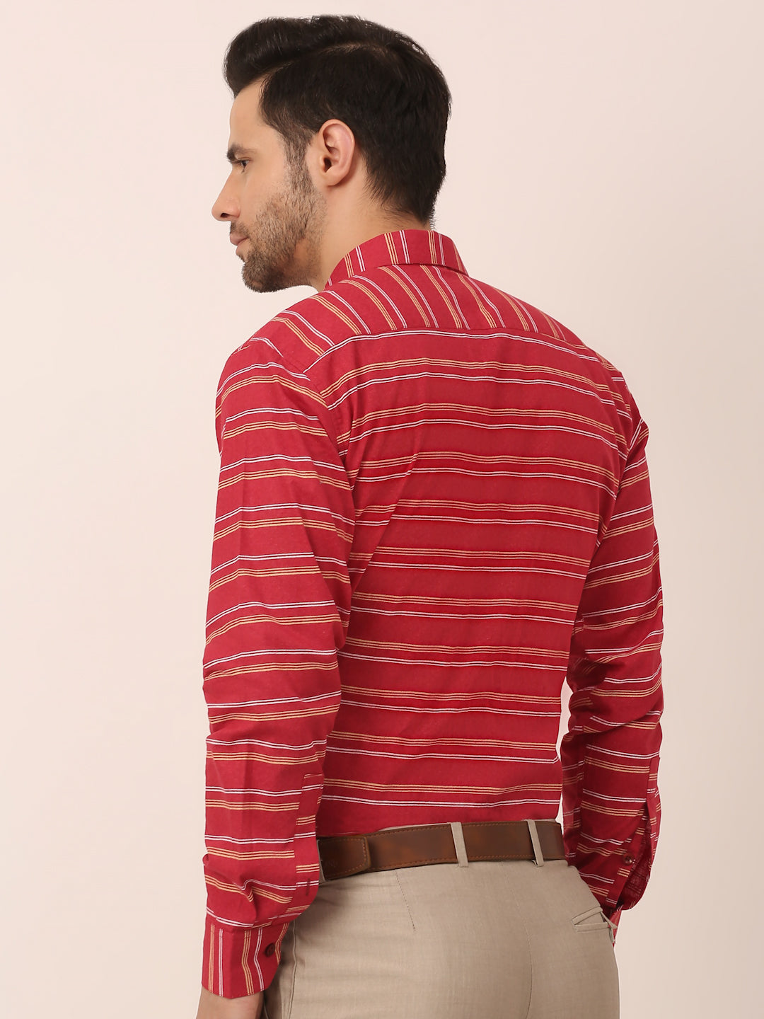 Jainish Men's Cotton Striped Formal Shirts ( SF 820Maroon ) - Distacart