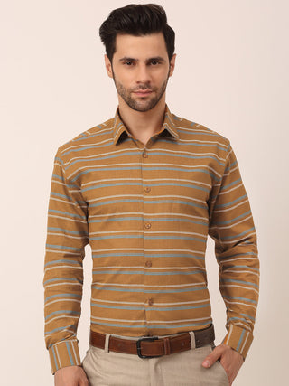 Jainish Men's Cotton Striped Formal Shirts ( SF 820Mustard ) - Distacart
