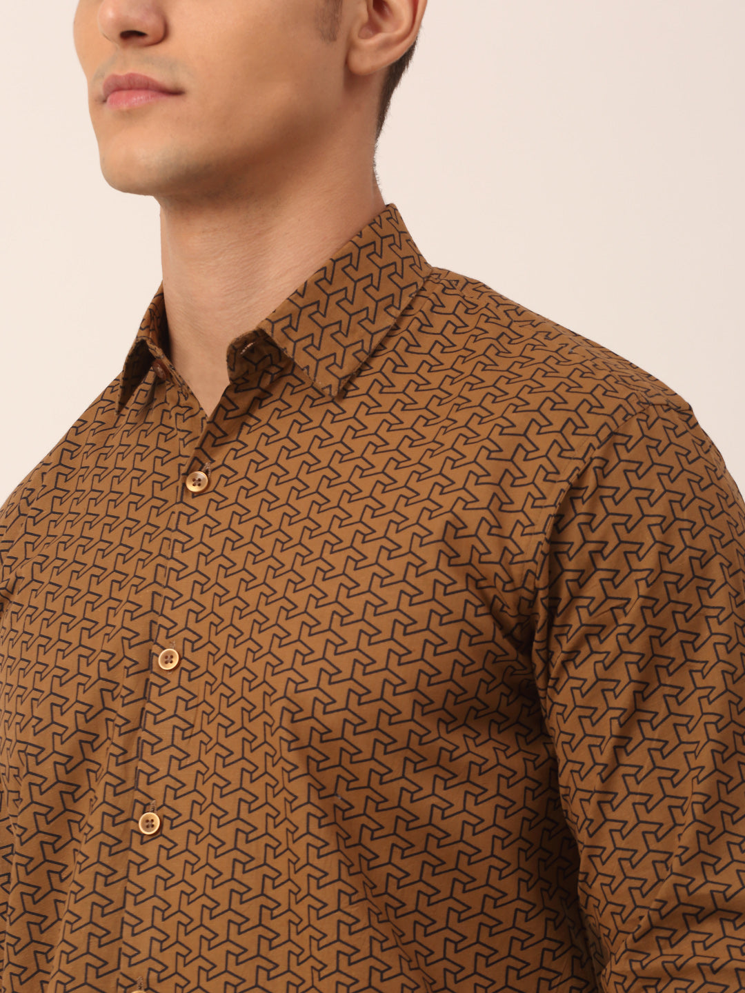 Jainish Men's Cotton Printed Formal Shirts ( SF 821Beige ) - Distacart