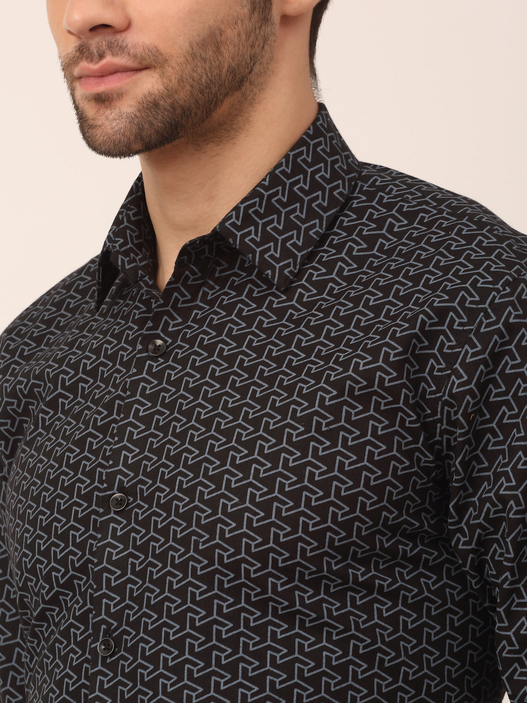 Jainish Men's Cotton Printed Formal Shirts ( SF 821Black ) - Distacart