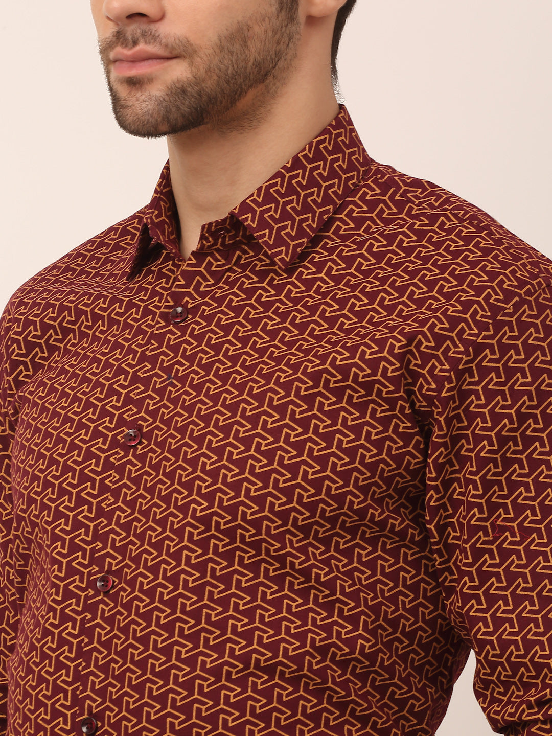 Jainish Men's Cotton Printed Formal Shirts ( SF 821Brown ) - Distacart