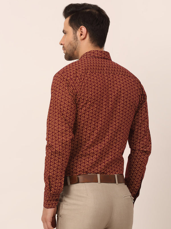 Jainish Men's Cotton Printed Formal Shirts ( SF 821Brown ) - Distacart