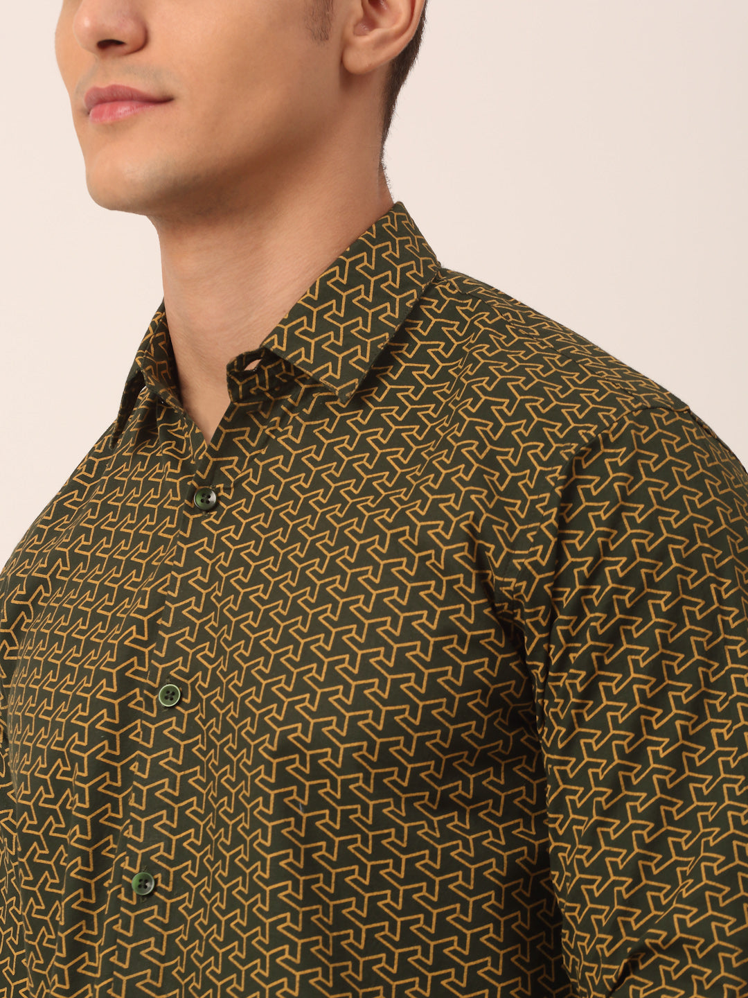 Jainish Men's Cotton Printed Formal Shirts ( SF 821Olive ) - Distacart