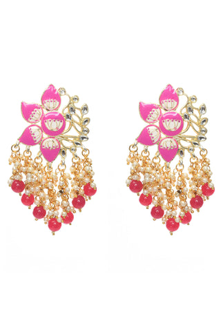 Mominos Fashion Johar Kamal Gold-Plated Kundan Pink Meenakari Earrings - Distacart