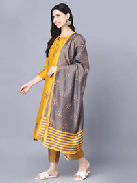 Thumbnail for Myshka Women Mustard Yellow Ethnic Motifs Embroidered Panelled Kurti with Trousers With Dupatta - Distacart