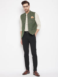 Thumbnail for Even Apparels Green Wool Men Woven Nehru Jacket - Distacart