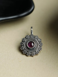 Thumbnail for Priyaasi Women Oxidised Silver Ruby Stone Studded Floral Nath - Distacart