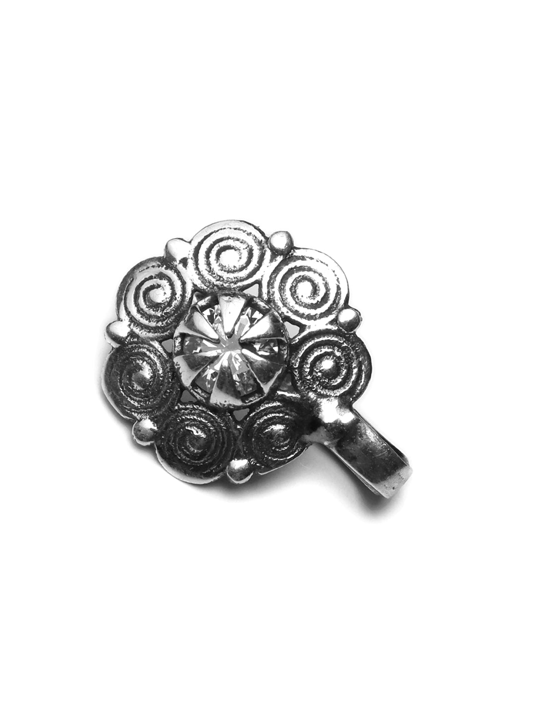 Priyaasi Women Oxidised Silver Stone Studded Floral Nose Pin - Distacart