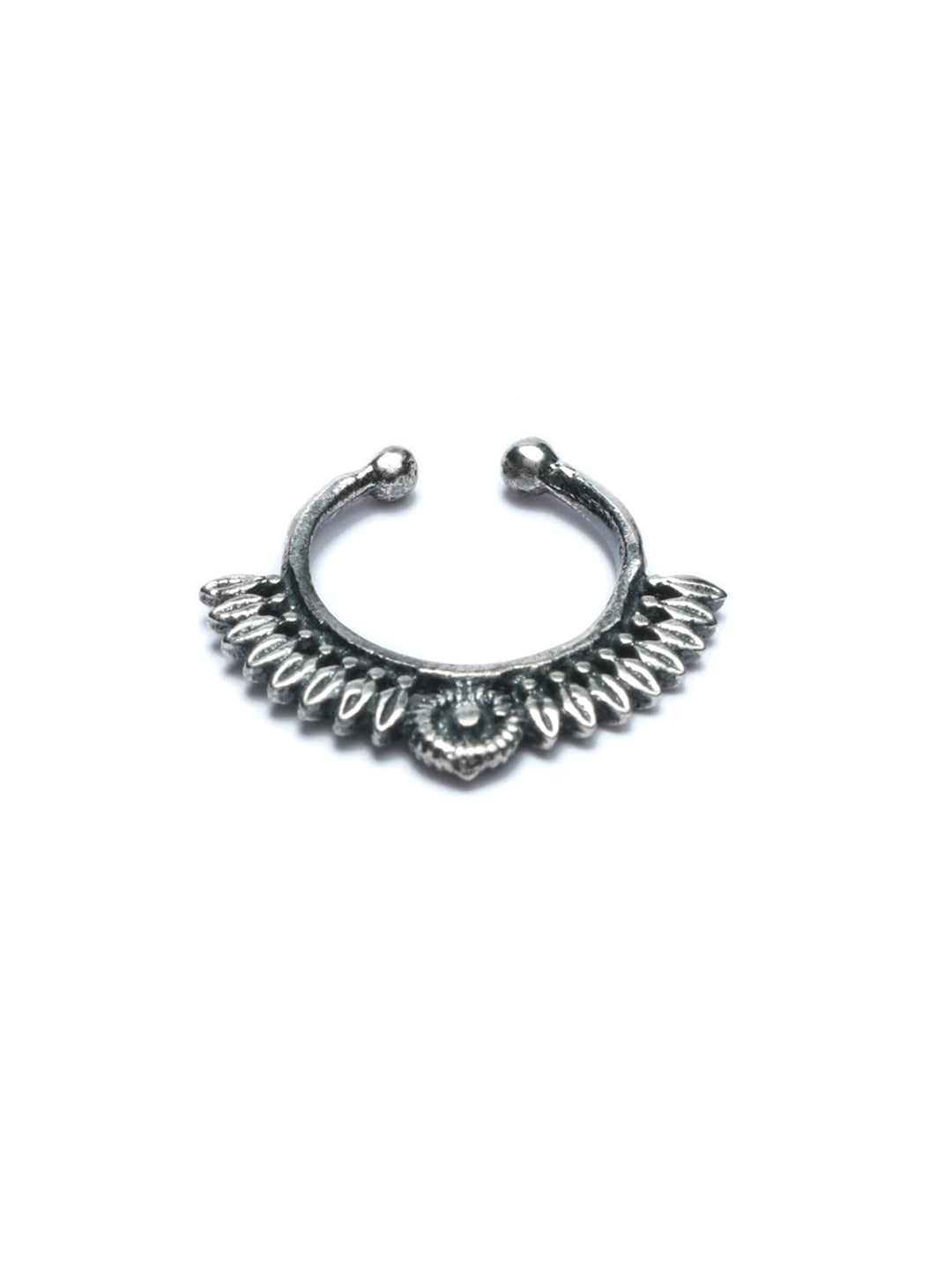 Priyaasi Women Oxidised Silver Tribal Floral Septum Nose Ring - Distacart