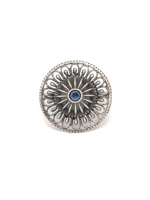 Priyaasi Women Mandala Oxidised Silver Ring with Blue Stone - Distacart