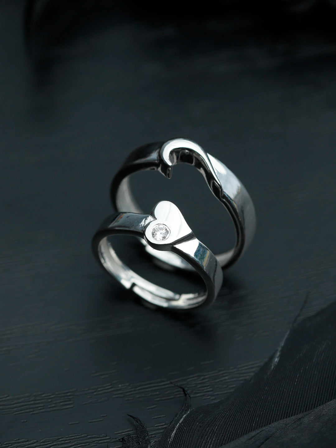 Priyaasi Women His & Her Heart Sterling Silver Couple Rings - Distacart