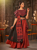 Thumbnail for Myra Orange Cotton Embroidered Designer Navratri Special Lehenga - Distacart