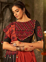 Thumbnail for Myra Orange Cotton Embroidered Designer Navratri Special Lehenga - Distacart
