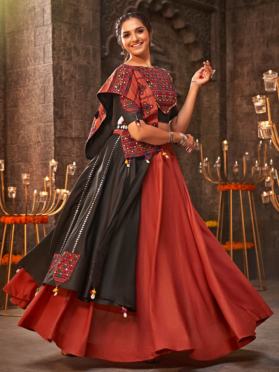 Myra Orange Cotton Embroidered Designer Navratri Special Lehenga - Distacart