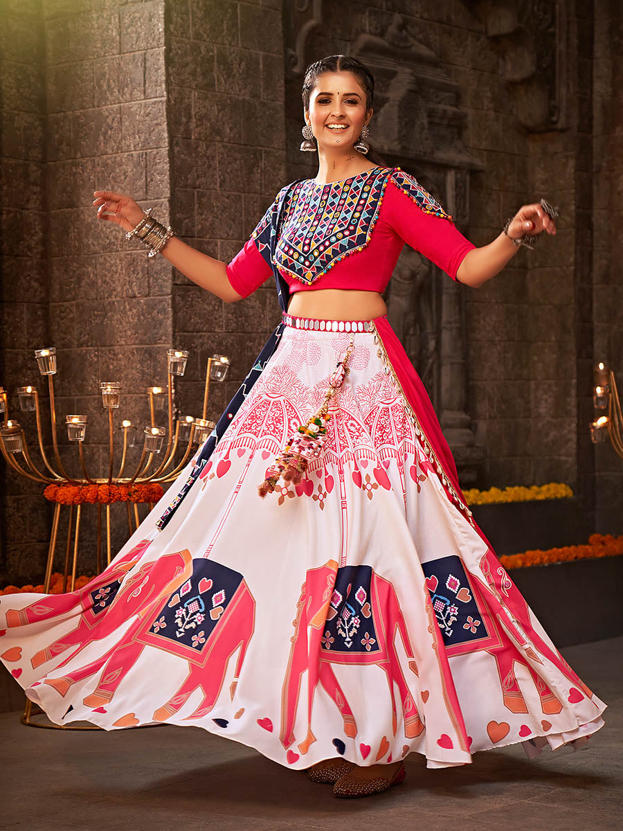 Myra White Rayon Embroidered Designer Navratri Special Lehenga - Distacart