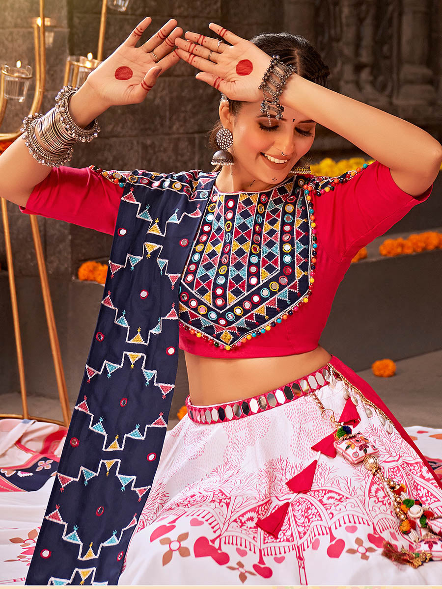 Myra White Rayon Embroidered Designer Navratri Special Lehenga - Distacart