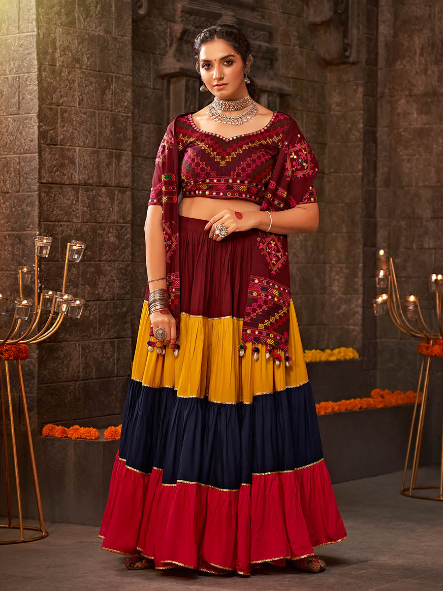 Myra Multicolour Rayon Embroidered Designer Navratri Special Lehenga - Distacart