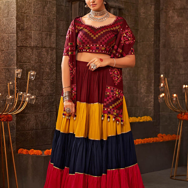Myra Multicolour Rayon Embroidered Designer Navratri Special Lehenga - Distacart